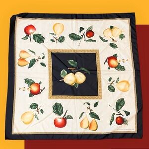 Vintage Scarf 1996 Smithsonian Institution Fruit Pears Apples Italy
